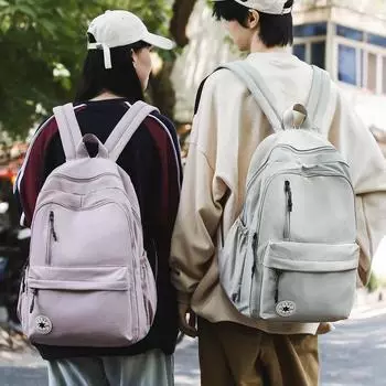 Школьный рюкзак для средней школы, женский, большой емкости, мужской, однотонный нейлоновый рюкзак чёрный