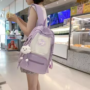 Школьный рюкзак для средней школы, женский, большой вместимости, легкий рюкзак белый