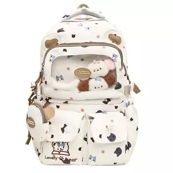 Школьный рюкзак для средней школы, женский, с рисунком, легкий рюкзак с несколькими отделениями бежевый