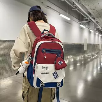 Школьный рюкзак для средней школы, женский, большой емкости, цветной мужской рюкзак для компьютера с кошельком для монет фиолетовый