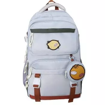 Школьный рюкзак для средней школы, женский, большой емкости, рюкзак для путешествий с цветными блоками и кошельком для монет чёрный