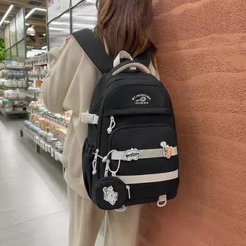 Школьный рюкзак для средней школы, женский дорожный рюкзак с кошельком для монет хаки