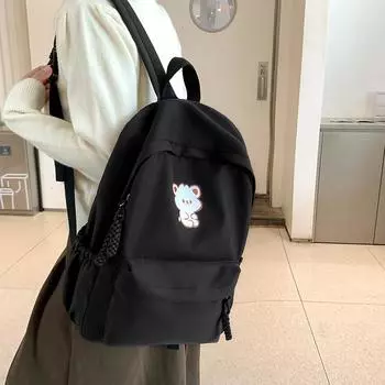 Школьный рюкзак для средней школы, женский рюкзак с мультяшным принтом, большой емкости чёрный