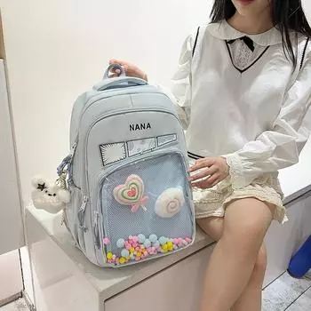 Школьный рюкзак для средней школы, женский, многосекционный рюкзак чёрный