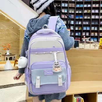 Школьный рюкзак для старшеклассников средней школы, большой емкости, женский рюкзак с цветными блоками красный