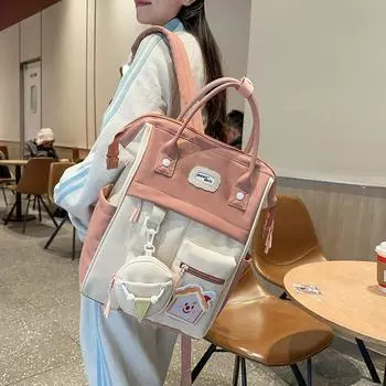 Школьный рюкзак для старшеклассников, женский, большой емкости, рюкзак для путешествий с цветными блоками и кошельком для монет зелёный