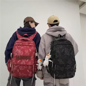 Школьный рюкзак для студентов большой вместимости с принтом медведя чёрный