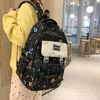 Школьный рюкзак для студентов с буквенным принтом, женский рюкзак большой емкости, рюкзак для учащихся младших классов средней школы зелёный