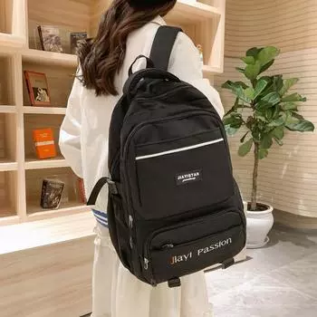 Школьный рюкзак для студентов, женский рюкзак для старшей школы с буквенным принтом, рюкзак большой емкости чёрный
