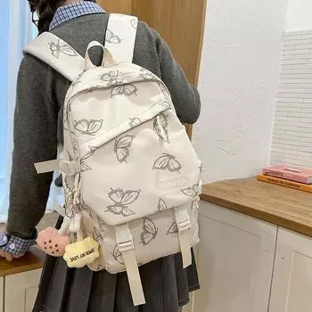 Школьный рюкзак для учащихся младших классов средней школы с принтом бабочки, дорожный рюкзак для женщин, легкий, большой емкости белый