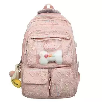 Школьный рюкзак для учащихся младших классов средней школы, женский, красочный, с вышивкой, рюкзак для учащихся большой вместимости розовый