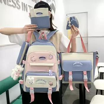 Школьный рюкзак для учащихся средней школы, пятисекционный рюкзак для девочек, рюкзак для кампуса