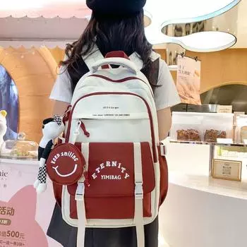 Школьный рюкзак для учащихся средней школы, цветной блок, женский, легкий, большой емкости хаки