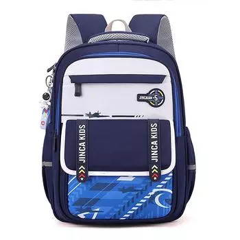 Школьный рюкзак для учеников начальной школы 1-6 классов, большой вместимости, легкий, для снижения нагрузки, рюкзак для мальчиков и девочек, детский синий/белый