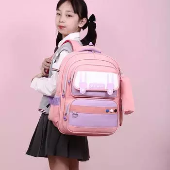 Школьный рюкзак для учеников начальной школы. Детский рюкзак в британском стиле большой вместимости. темно-розовый