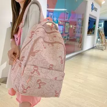 Школьный рюкзак контрастного цвета для школьников шестого класса, рюкзак для школьников старших классов, рюкзак с принтом кролика и мультяшным рисунком белый