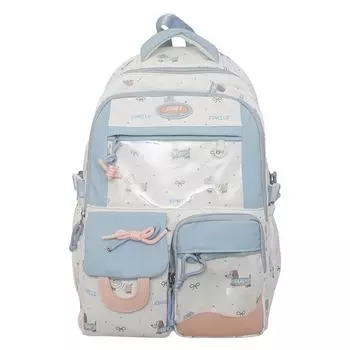 Школьный рюкзак контрастного цвета для учеников средней школы с принтом собаки, легкий, большой вместимости синий