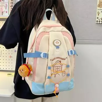 Школьный рюкзак контрастного цвета для учеников средней школы, рюкзак в стиле колледжа синий/розовый