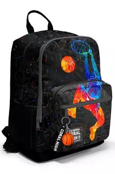Школьный рюкзак с баскетбольным узором кораллового цвета 23643