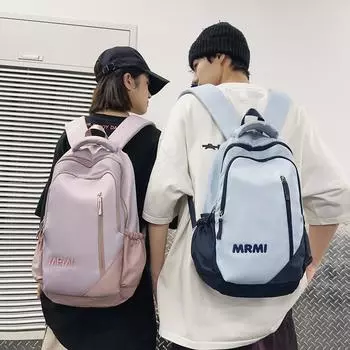 Школьный рюкзак с буквенным принтом, большой емкости, женский рюкзак с цветными блоками синий