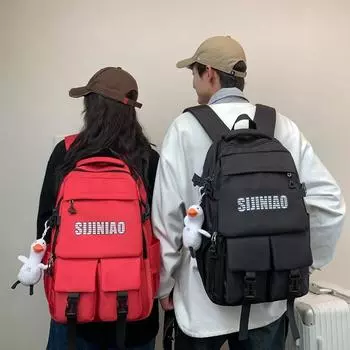 Школьный рюкзак с буквенным принтом для кампуса, женский рюкзак большой емкости для младших и старших классов средней школы для мужчин серый