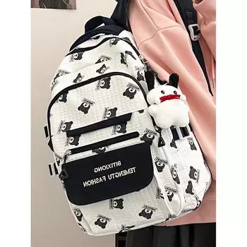 Школьный рюкзак с медвежьим принтом, женский школьный рюкзак для школьников, школьный рюкзак для школьников средней школы зелёный