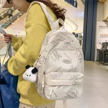 Школьный рюкзак с мультяшным принтом, студенческий рюкзак средней школы, женский рюкзак, дорожная сумка большой емкости серый