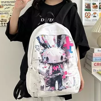 Школьный рюкзак с принтом граффити, женский, легкий, симпатичный, рюкзак для учеников младших классов средней школы чёрный