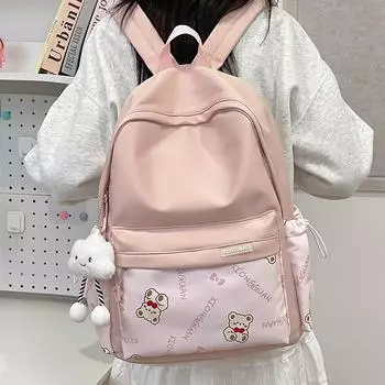 Школьный рюкзак с принтом медведя для женщин, легкий мультяшный рюкзак для девочек, маленький рюкзак розовый