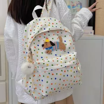 Школьный рюкзак средней школы с принтом в горошек, женский рюкзак большой вместимости белый