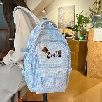 Школьный рюкзак в клетку для женщин, большой емкости, студенческий рюкзак чёрный