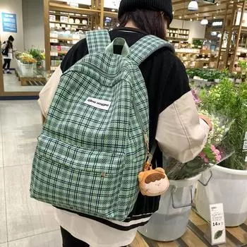Школьный рюкзак в клетку, женский рюкзак большой емкости, рюкзак для учащихся старших классов средней школы чёрный