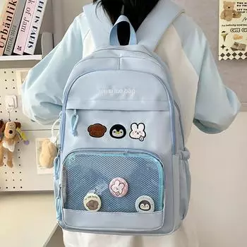 Школьный рюкзак в стиле колледжа для женщин, большой емкости, рюкзак для девочек, легкий водонепроницаемый рюкзак синий