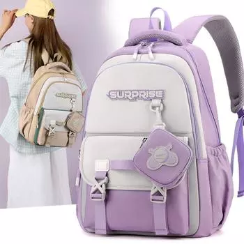 Школьный рюкзак в стиле колледжа с принтом в виде букв, цветной блок, рюкзак для средней школы хаки