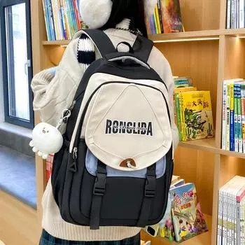 Школьный рюкзак в стиле колледжа с большой вместимостью, легкий студенческий рюкзак с цветными блоками, женский рюкзак красный