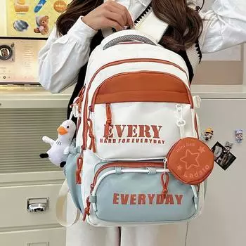 Школьный рюкзак женский с буквами контрастного цвета с вышивкой для класса большой емкости кампусный рюкзак красный