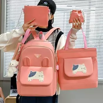 Школьный женский рюкзак большой емкости для школьников младших классов, многокомпонентный рюкзак для школьников с героями мультфильмов розовый