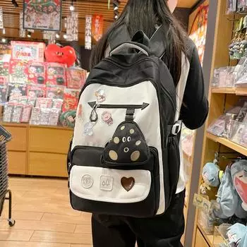 Школьный женский рюкзак большой вместимости, студенческий рюкзак с цветными блоками и кошельком для монет коричневый