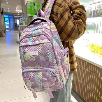 Школьный женский рюкзак с граффити, студенческий рюкзак большой емкости зелёный