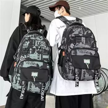 Школьный женский рюкзак с принтом граффити, мужской рюкзак для младших школьников, старшеклассников, рюкзак большой емкости серый