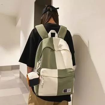 Школьный женский рюкзак в клетку, мужской рюкзак для учащихся средней школы чёрный