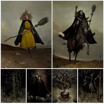 Школа ведьм на осле, винтажный настенный художественный принт, дерево, демоническая ведьма и ужасная злая душа, художественный постер 21cm30cm NoFrame