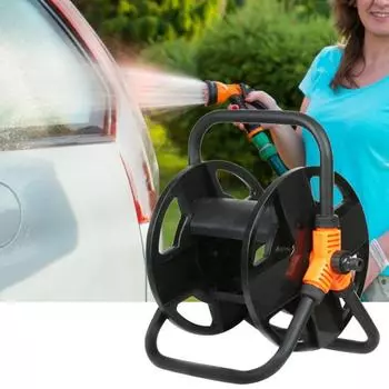 Шланговая катушка Сверхмощная, не запутывается. Плавная работа. Нескользящая ручка. Небьющаяся пластиковая катушка для хранения шнура. Экономия места. Катушка для хранения на заднем дворе. чёрный