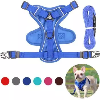 Шлейка для кошек без тяги с поводком длиной 1,5 м для маленьких и средних собак, сетчатая дышащая светоотражающая регулируемая седельная ошейник для домашних животных S зелёный