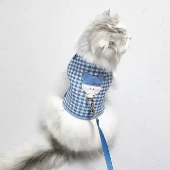 Шлейка для кошек, нагрудный поводок для кошек, прогулочный поводок, жилетного типа, синий