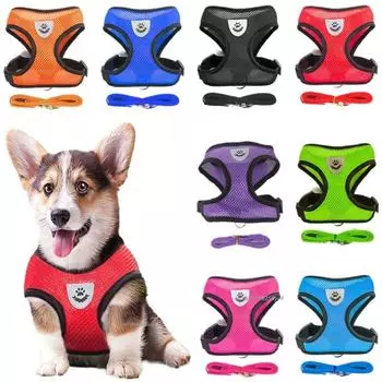 Шлейка для кошек, регулируемый жилет, поводок для прогулок, поводок для щенков, дышащая сетка, тяговый трос, аксессуары для котят для маленьких и средних собак S(1.5-2.5kg)