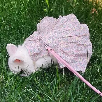 Шлейка для маленьких животных, жилет, поводок, комплект, мягкая юбка с цветочным принтом, одежда для путешествий, нагрудный ремень для кролика, хорька, хомяка, товары для маленьких животных M