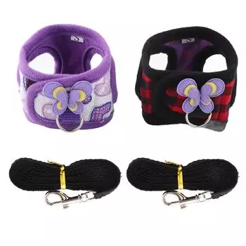 Шлейка для прогулок с шиншиллой и поводком для хомяка-белки, красная сетка+фиолетовая любовь (S) S