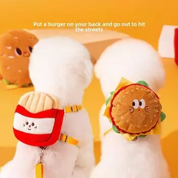 Шлейка для рюкзака Pet Hamburger & Fries: Милый жилет для выгула собак и кошек с тросом M (Neck 33-41cm) for 6-13 pounds