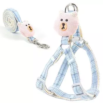 Шлейка для собак и кошек, милый мультяшный регулируемый дышащий жилет для домашних животных, тяговый трос для маленьких и средних размеров S Recommended Within 1.5?4kg/3.3-8.8lb синий